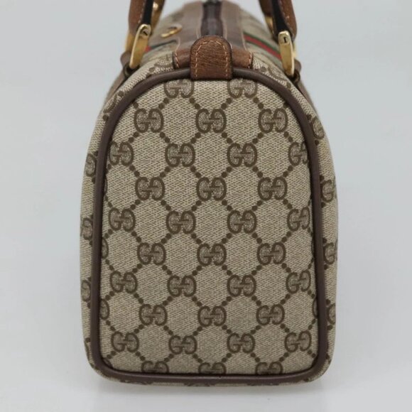 GUCCI GG Supreme Web Sherry Line Boston Bag PVC Red Green beige Auth 120065 - Picture 6 of 16